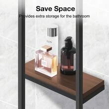 LOVEWE Bathroom Shelf (Steel/Wood Combination) - Wall-Mounted Towel Rack Space-Saving & Multifunctional With Utensil Holder - Ideal For Small Spaces: Bathrooms, Apartments, Dormitories - Black - View 8