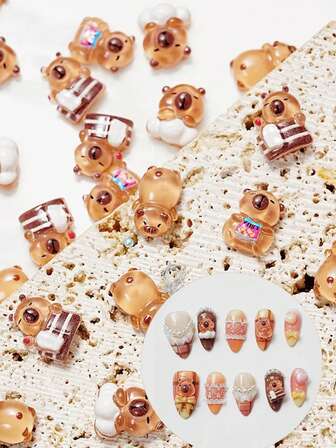 20Pcs Mixed Cute Capybara Nail Charms, Random 3D Animal Resin Nail Art Decor For DIY Manicure, Kawaii Nail Supplies Gift Set