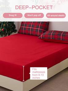 Juego de sábanas de 3/4 piezas con estampado de cuadros rojos navideños, con sensación suave como una nube, resistente a las arrugas y al encogimiento, que incluye 1 sábana plana + 1 sábana ajustable + 1/2 fundas de almohada, sábana de bolsillo profundo, para camas de todos los tamaños, certificado Oeko-Tex