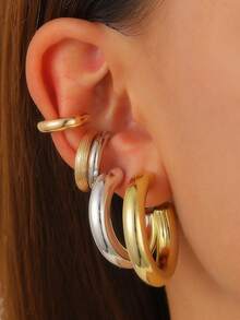 5 piezas Pendientes de clip en forma de C estilo punk hip hop, pendientes de botón geométricos lisos en forma de C, conjunto de pendientes para mujer, adecuados para uso diario, fiesta, festival, joyería para mujer