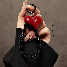 1 件手工制作的红色心形串珠手机挂绳，可用作手机、钥匙链或生日、圣诞节、新年送给家人的节日礼物 - 紅色 - 查看 3