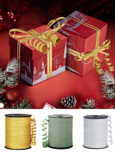 1/2pcs Glitter Ribbon, Metallic Green Christmas Party Decorations, Suitable For Gift Wrapping, Wedding, Birthday Flower Arrangements, Vase Centerpieces - Durable, Polyester Fiber Tape, Holiday, Corporate Events