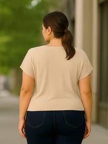 PLUS SIZE PLAIN BLOUSE CASUAL MODERN BASIC CURRENT CONTEMPORARY VISCOLYCRA DAILY WORK - Beige - View 2