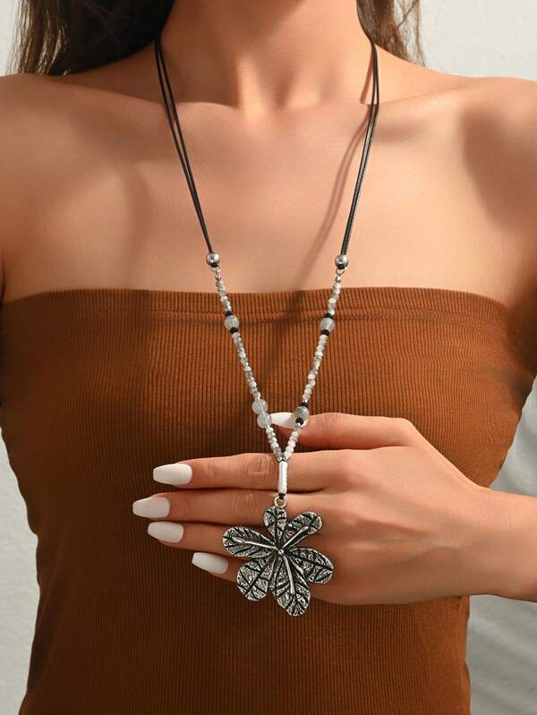 1pc Fashionable Casual Floral Beaded Necklace, Suitable For Gifting To Mothers, Friends, And Daily Wear
