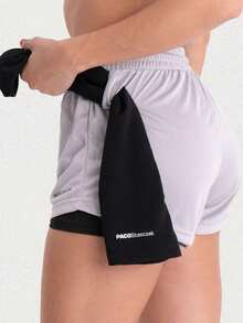 2 Women's Double Gym Shorts With Pocket Bermuda Shorts For Training, Walking And Other Sports - Black+Gray - View 5