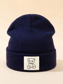 1/2/3pcs Unisex Line Bear Print Knit Beanie Hat, Soft Warm Casual Outdoor Fashion Headwear, Suitable For Daily Wear