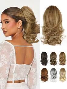 Ponytail Extension, 14 Inch Claw Clip Ponytail Extensions, Multi Layered Fluffy Thick Wavy Clip Ponytail, Synthetic Hair Extensions Ponytail, For Short & Medium Hair - Multicolor - View 1