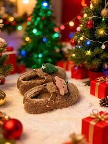 Pantofi de Crăciun pentru copii, pantofi pentru fete, pantofi pentru băieți, pantofi puțin adânci, design de pluș, potriviți pentru Crăciun, cald și distractiv - Cămilă - Vizualizare 5