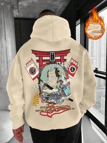 Men's Loose Fit Hoodie With Japanese Ukiyo-E Samurai Print, Autumn/Winter