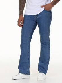 Men's Bootcut Jeans Slight Stretch Washed Denim Pants Regular Fit Vintage 70s Retro Style Streetwear Casual Fashion Look - 深色水洗藍 - 查看 5