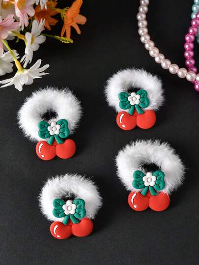 4 قطع/2 قطع أربطة شعر من الشمواه الناعمة بشكل كرز جميل للبنات، مناسبة للاستخدام اليومي