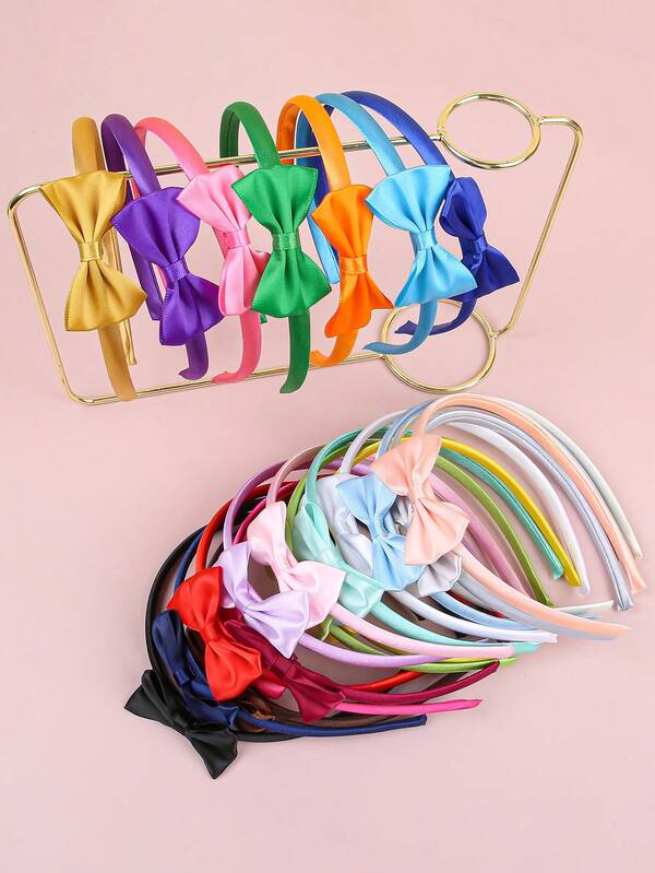 6 قطع/مجموعة شريط رأس بفيونكة ساتان متعددة الألوان - أطواق شعر جميلة اكسسوارات شعر للبنات