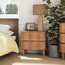 COZAYH Modern Chest With Curved Front Panel, Rustic Nightstand Dresser In Natural Wood Finish For Living Room, Bedroom - Tủ đầu giường 2 ngăn kéo màu nâu - Xem 2