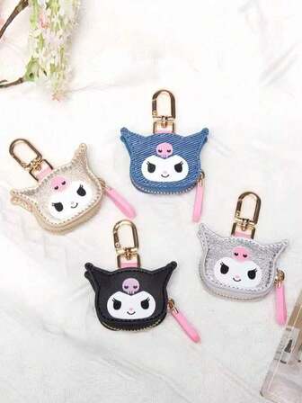 Sanrio 1pc Kuromi Keychain, Cartoon Cute PU Leather Multifunctional Mini Storage Pouch, Earphone & Jewelry Organizer, Women Bag Charm With Kuromi Face, Gold Ring, Suitable For Fans, Birthday & Valentine's Day , Fashion Accessory, Beautiful Holiday Present. Halloween Accessories Teachers Day Christmas Gift Ideas Bag Accessories Lanyards With Id Holder Car Accessories Bag Charms,Good Gifts For Halloween And Christmas.,Gifts For Women,Christmas Gifts,Gift Ideas For Women