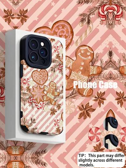 1 pieza Funda de teléfono protectora con textura y diseño de hombre de jengibre a rayas navideño de moda, compatible con Apple y otros modelos, gran regalo para amigos, familia, parejas, cumpleaños, fiestas