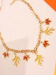 1 Pieza Collar de hoja de arce con gema naranja de diseño único y exquisito, de estilo dorado y sencillo, versátil para uso diario, regalo ideal para fiestas, joyería para mujer