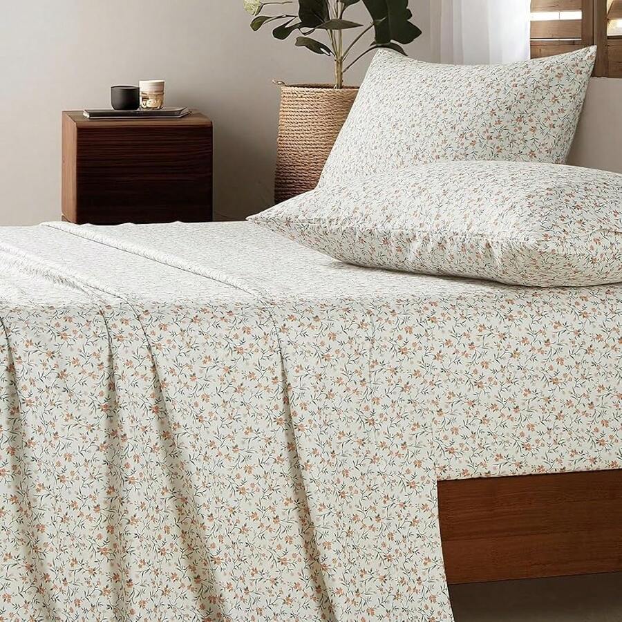 Black Sheets, Deep Pocket, 1800 Thread Count, Soft Breathable, Cute Printed Boho Farmhouse Bed Sheets, Up To 18 Inch - Tangerine - View 1