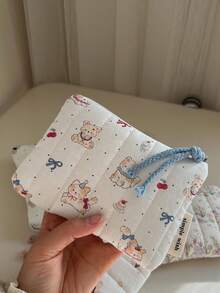 1 件装印花格子可爱卡通兔子熊迷你钱包零钱包化妆包多功能化妆包钥匙包耳机收纳袋带拉链，旅行度假必备收纳包，可收纳卫生巾、钥匙、耳塞、耳机、充电器、口红、香水、护肤品和美容产品，适合女孩、学生、女性，可作为节日礼物、圣诞节礼物、新年礼物、万圣节礼物 - 彩色 - 查看 8