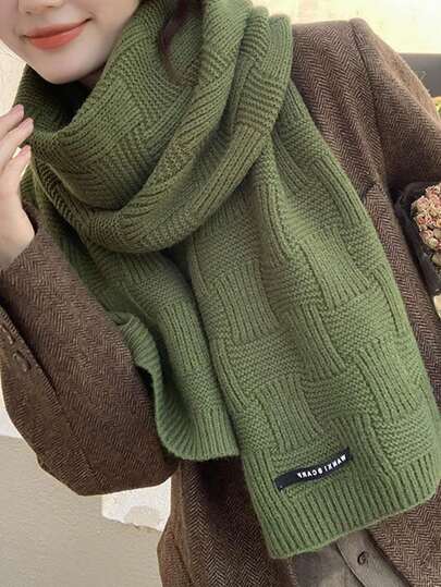 1 szt. damski, uniwersalny, w paski, w stylu japońskim, dzianinowy szalik w jednolitym kolorze, ciepły na zimę, minimalistyczny polar