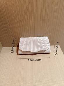 1 pieza Bolso de embrague de fiesta formal con diseño de satén plisado clásico, bolso de novia romántico para boda, bolso sobre con solapa y cadena - Plateado - Ver 10