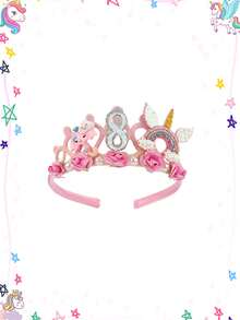 青少年生日派对头饰，手工独角兽仿珍珠花朵发箍，数字1-9生日发箍，多种款式可选，适用于派对装饰和青少年发饰 - 粉色 - 查看 15