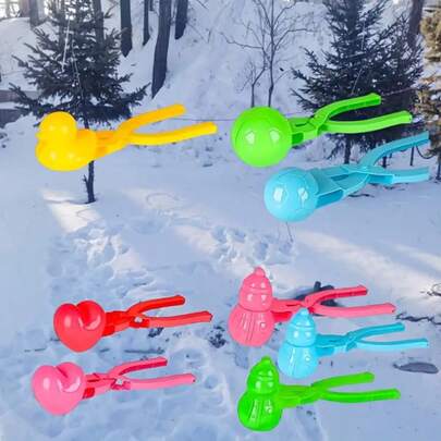 4pcs/Set Random Color & Style Snowball Clip Set - Duck, Snowman, Heart, Football Shapes - Suitable For Outdoor Winter Activities And Making Snowball Christmas Tree Decorations - Red & Yellow Plastic Craft Tools