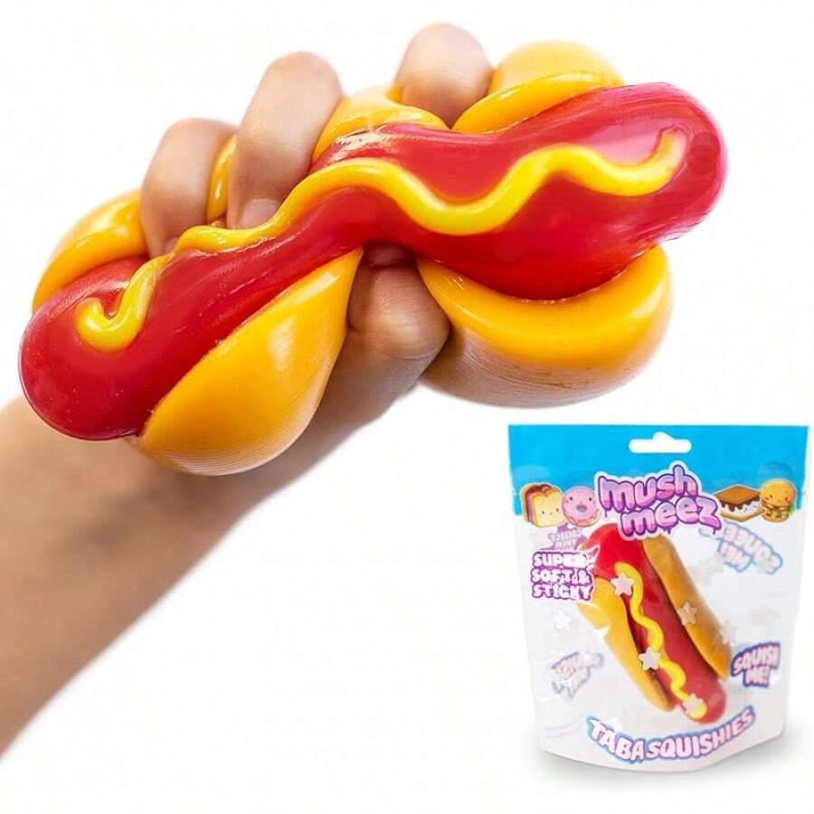 Taba Squishy - Burger (Jumbo) Large, 3.5" Super Soft & Sticky Layered TABA Squishies - Squish, Squeeze, Great For Stress Relief - Sensory / Fidget Play Food Squishy Toys For And Adults, Toys - Xúc xích - Xem 1