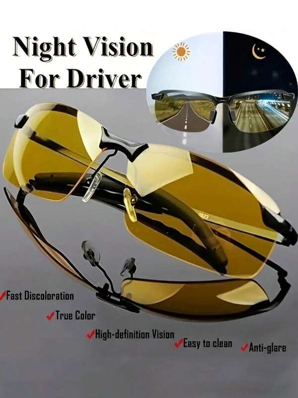 Un par de gafas de visión nocturna con oscurecimiento automático - Montura negra elegante con lentes de tono oscuro, unisex, adecuadas para uso diurno y nocturno, mayor claridad para garantizar la vial, aptas para ciclismo, running, senderismo, camping, conducción
