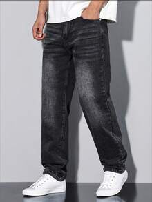 Teen Boy Pocket Straight Loose Casual Jeans, Simple & Fashionable