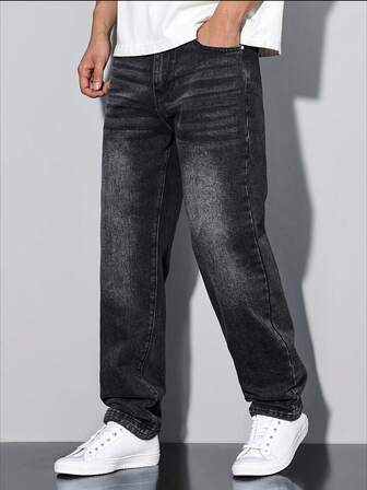Teen Boy Pocket Straight Loose Casual Jeans, Simple & Fashionable