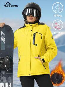 NASBING Women's Winter Skiing Jacket Water Resistant Windproof Thermal Lined Hooded Thermal Winter Clothes Windbreaker Hiking Skiing Camping Mountaining Coat,Skiing - Yellow - View 3