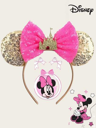 Disney 1pc Shiny Gold Glittered Castle Theme Ear Headband, Park Fun Cosplay Headpiece For , Student Party Prom Role Play Hair Accessories Hairband Hair Hoop,The Ideal Gift For Halloween And Christmas