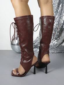 Women's Elegant Strap High Heel Sandals, Suitable For Commuting - Burgundy - View 7