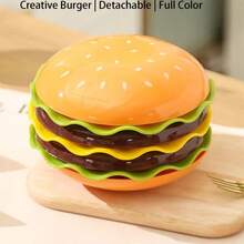 7-Layer Stackable Hamburger Dinner Plate Set, Cute Kitchen Salad Plate, Suitable For Dessert, Fruit, Pasta, Party Service, Modern Kitchenware, Fashionable Tableware, Lightweight Tableware, Plastic Plate, Multi-Purpose Plate, Serving Plate - 黃色7層 - 查看 7