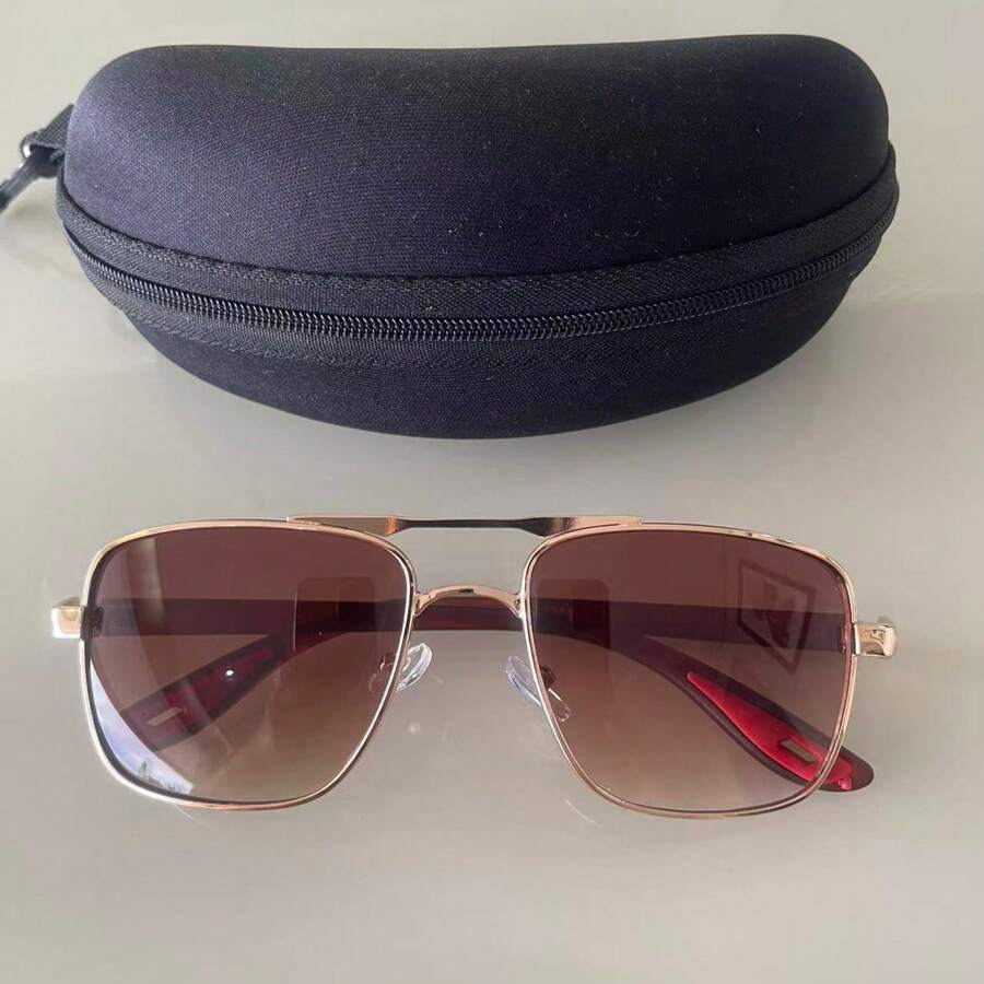 Men's Classic Square UV400 Sunglasses Lightweight Metal Frame With Simple Case Casual None - Nâu sẫm - Xem 1