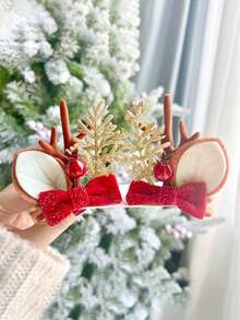 Christmas Hair Clips For Women, Cute Reindeer Antler Hair Clips With Faux Fur, Adorable Hair Accessories For Christmas Decoration, Birthday Gifts, Holiday Gifts, Plastic Holiday Themed Hair Clips Suitable For All Ages, Charming Cartoon Style, Perfect For Christmas, New Year And Thanksgiving Gifts - Multicolor - View 15