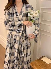 日式睡衣女童春秋新款长袖简约休闲睡衣长款和服ins风家居服