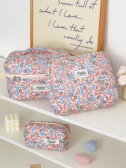 حقيبة مستحضرات تجميل قطعة واحدة بتصميم مبطن بنمط زهري قديم، حقيبة مكياج مطبوعة للسفر، حقيبة تنظيم أغراض المنزل ذات سعة كبيرة