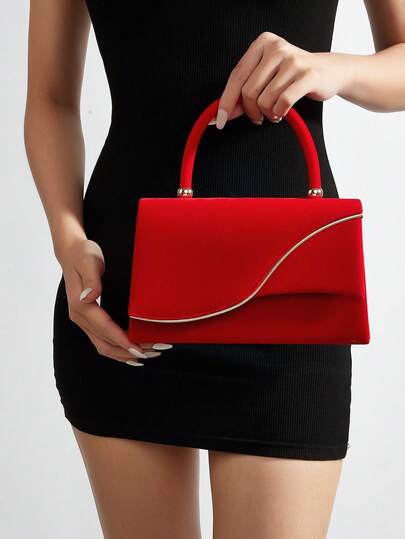 Elegant Shiny Velvet Material Evening Clutch Handbag, Fashionable And Charming Wedding Handbag With Chain Strap, Perfect For Girls, Ladies, College Students, Suitable For Parties, Weddings, Balls, Banquets, And Pairs Perfectly With Holiday Party Dresses, Evening Gowns, And Sequin Dresses.