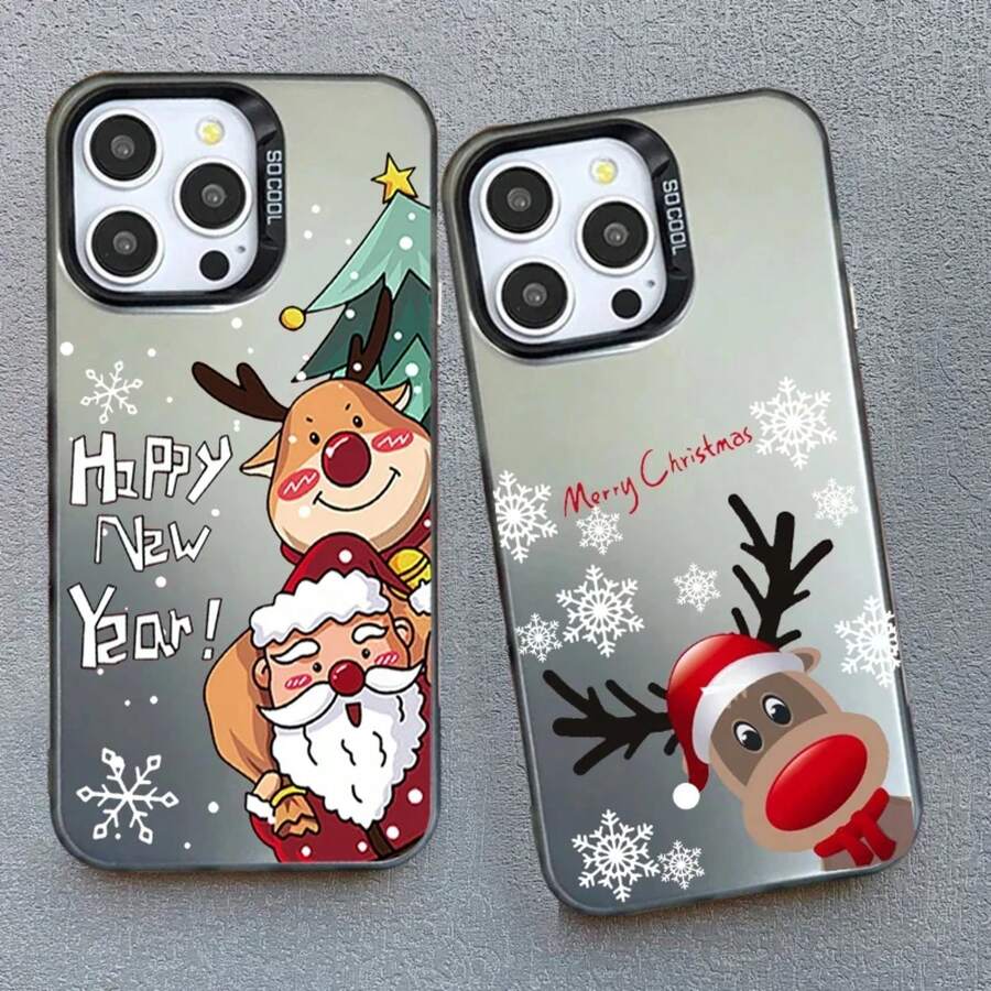 Cute Christmas Santa Elk New Year Gifts Phone Case Covercompatible with  15 14 Pro MAX 13 11 12 XS SE XR 7 16 8Plus Laser Hard Cover Fundas,Covercompatible with  17 Hülle, 17 pro Hülle, 17 promax Hülle