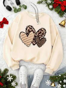 Tween Girl Leopard Print Heart Print Sweatshirt Crewneck Sweatshirt For Girl Casual Comfy Fall And Winter Fashion Outfits Cute Clothes,.Soft And Machine-Washable, Casual And Fashionable, Suitable For Travel, Party And Campus Wear.Suitable For School, Vacation And Shopping Outfits