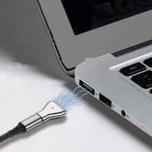 USB-C To Magnetic L-Tip PD Fast Charger Cable, Strong Magnetic Connector, Stable Power Delivery Compatible With Laptops, Plug And Charge Design, 5A 100W - Silver - View 1