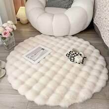 1pc Premium Fluffy White Round Rug, Plush Shaggy Carpet - Soft Faux Fur Fuzzy Rug - Non-Slip Washable Rectangular Large Carpet For Living Room Bedroom