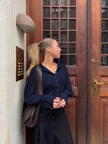 FOR BEAUTY Autumn And Winter Simple Solid Color Long-Sleeve Knit Sweater Women's New Casual Versatile Slim Fit Commuter Pullover Fashionable Elegant Solid Color Street Casual Top Christmas Sweater New Year