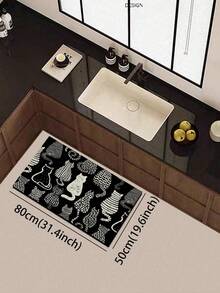 1 件硅胶厨房垫，卡通动物与抽象图案组合。垫子以黑色为底，印有多个白色猫咪图案，并搭配圆点、条纹、波浪等不同纹理的抽象图案，整体呈现可爱又不失艺术感的风格。 - 彩色 - 查看 5