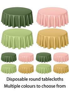 4/12pcs 84-Inch Sage Green, Pink & Gold Round Plastic Disposable Tablecloth, Suitable For Christmas Themed Party, Bridal Wedding, Birthday Party, Gender Reveal Party, Baby Christening