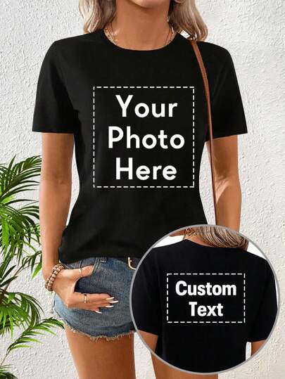 Customized Women's Short Sleeve T-Shirt, Personalized Graphic Design, Upload Your Photo/Logo/Poster/Family Photo/Company Team Photo, Input Your Text, Christmas Gift For Her, Valentine's Day Gift, Anniversary Gift, Music Festival Outfit, Wedding/Party Outfit, Culture Shirt, Holiday Gift, Team Uniform Customization, Summer Top, Charity Team Uniform Customization