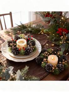 1pc Christmas Candle Garland - Artificial Red Berry Greenery Garland, Country Farmhouse Style, Rich Layered Design, Table Centerpiece, Suitable For LED Flameless Candle Holders, Indoor And Outdoor Fireplaces, Foyer, Dining Table, Wedding, Party, Seasonal Holiday Home Decor (Candle Not Included) Christmas Decorations Winter Room Decor Christmas Decorations Home Christmas Gifts Christmas Decor - Multicolor - View 6