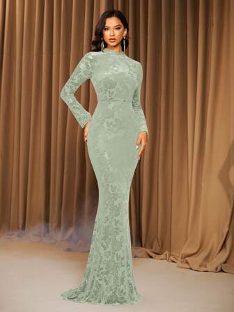 Şık Gri Yeşil Kadife Jakarlı Gece Elbisesi, Resmi Günler, Partiler, Randevular, Doğum Günleri ve Tüm Mevsimler İçin Uygun