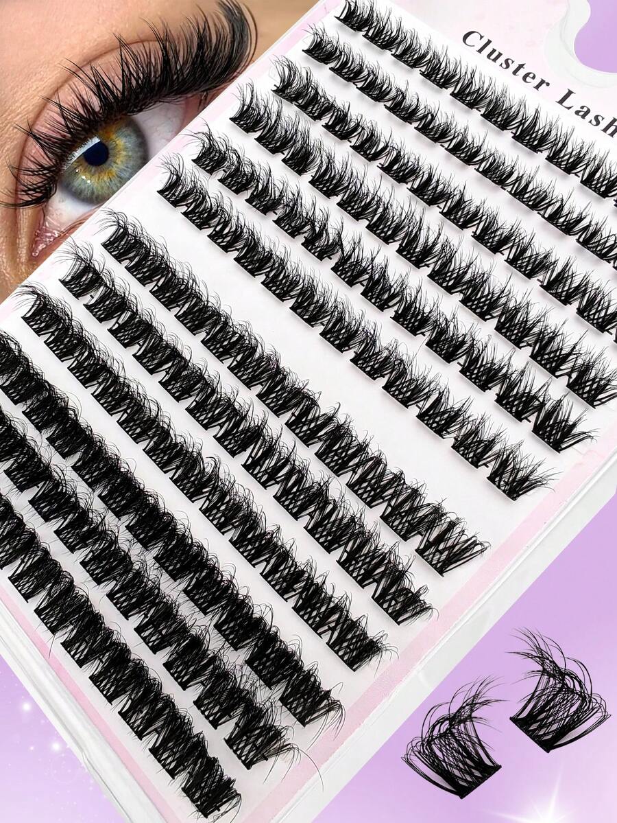 144pcs 10-16mm Mixed Length Fluffy Cluster False Eyelashes, DIY Individual Cluster Lashes, Segmented Pointed Tip Single Lashes, Individual Lash Extensions (L088) - Black - View 1